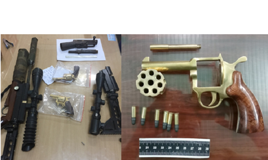 Tang vật của vụ bắt giữ nhóm 4 đối tượng chế tạo súng tự chế ngày 16.5.2018. Ảnh PC 45