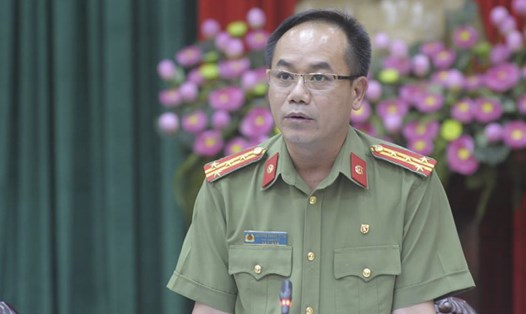 Đại tá Nguyễn Thanh Tùng, Phó Giám đốc Công an TP. Hà Nội phát biểu tại giao ban báo chí ngày 3.7. Ảnh Trần Vương