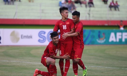U19 Việt Nam có chiến thắng đầu tiên tại giải U19 Đông Nam Á 2018. Ảnh: N.Đ
