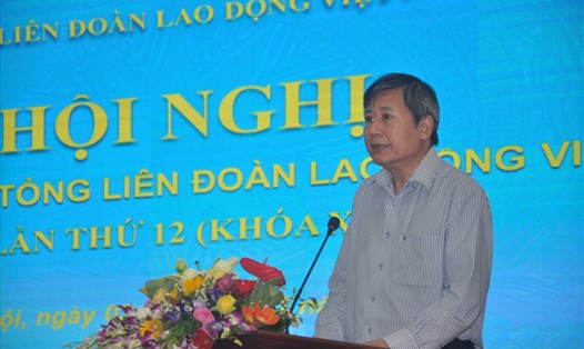 Phó Chủ tịch Thường trực Tổng LĐLĐVN Trần Thanh Hải phát biểu tại hội nghị.