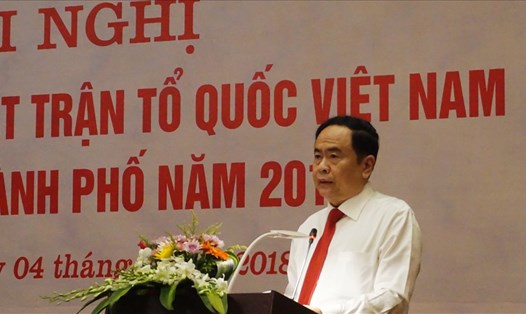 Chủ tịch UBTƯ MTTQ Việt Nam Trần Thanh Mẫn phát biểu khai mạc Hội nghị. Ảnh: QĐ