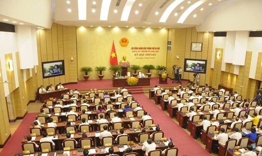 Toàn cảnh kỳ họp thứ 6 HĐND thành phố Hà Nội.