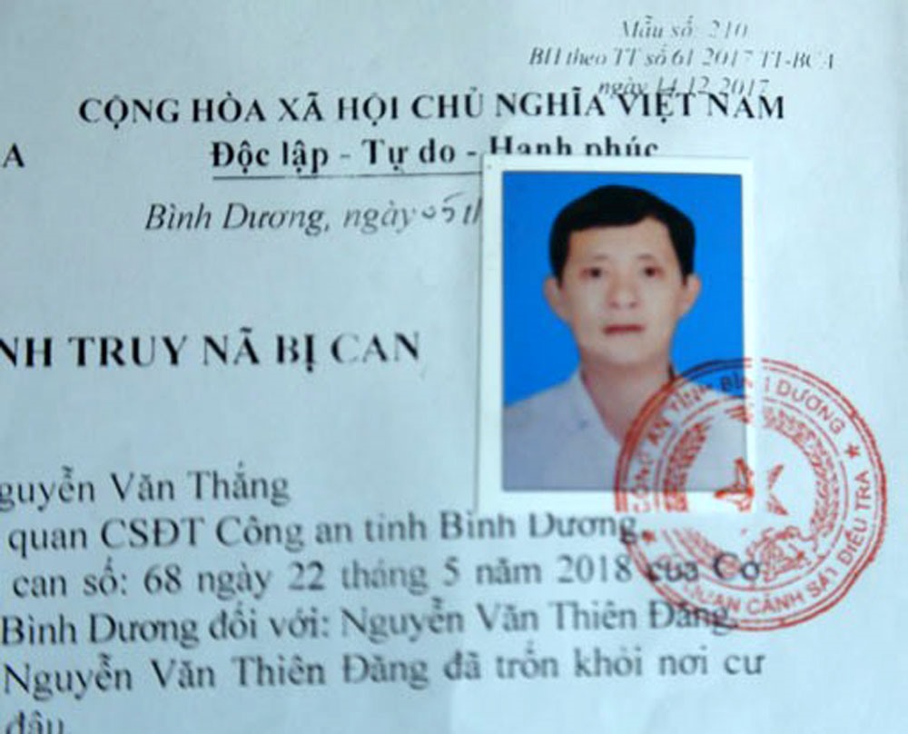 Truy nã Trưởng phòng Tài nguyên – Môi trường thị xã Dĩ An