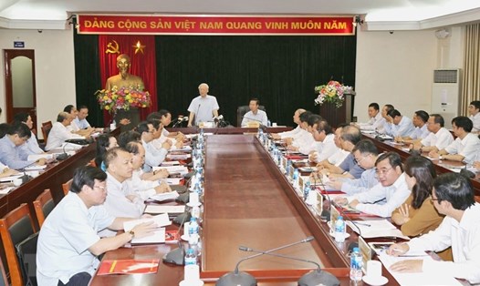 Tổng Bí thư Nguyễn Phú Trọng phát biểu tại buổi làm việc (Ảnh: Trí Dũng/TTXVN)