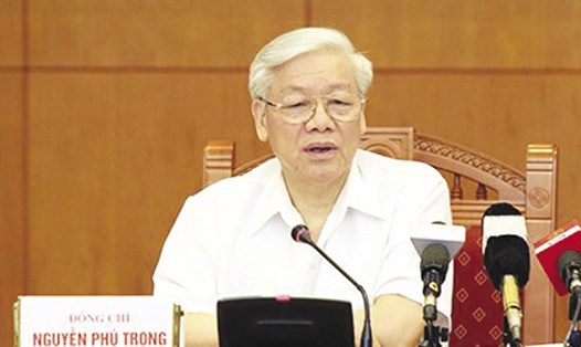 Tổng Bí thư Nguyễn Phú Trọng chủ trì phiên họp thứ 14 của Ban Chỉ đạo Trung ương về phòng, chống tham nhũng sáng 16.8. Ảnh: VGP