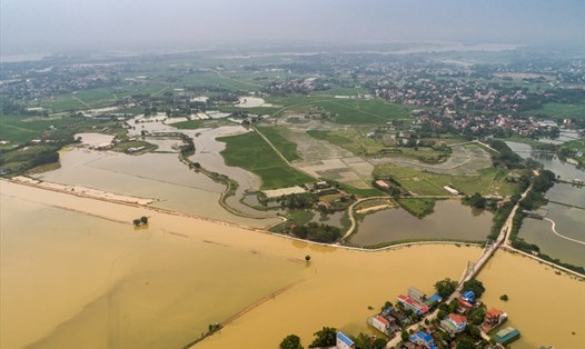 Một vùng rộng lớn huyện Chương Mỹ (Hà Nội) bị ngập lụt.