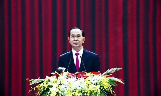 Chủ tịch Nước Trần Đại Quang đọc diễn văn tại buổi lễ. Ảnh: Lục Tùng