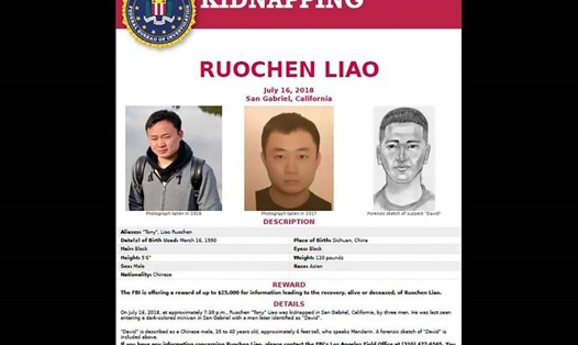 Ruochen "Tony" Liao (trái và giữa). Bên phải là nghi phạm có tên David theo mô tả của nhân chứng. Ảnh: FBI