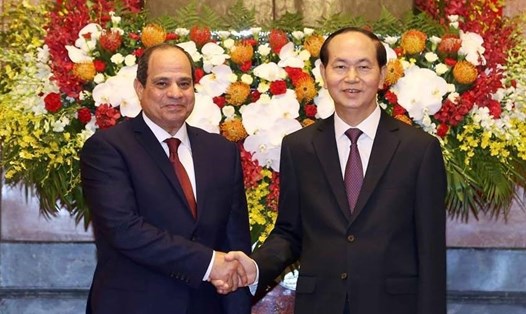Chủ tịch Nước Trần Đại Quang và Tổng thống Ai Cập Abdel Fattah Al Sisi trong chuyến thăm cấp Nhà nước tới Việt Nam tháng 9.2017. Ảnh: TTXVN