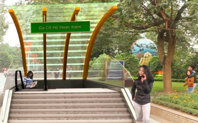 Phối cảnh nhà ga tàu điện ngầm C9 ngay cạnh hồ Hoàn Kiếm. Ảnh: PV