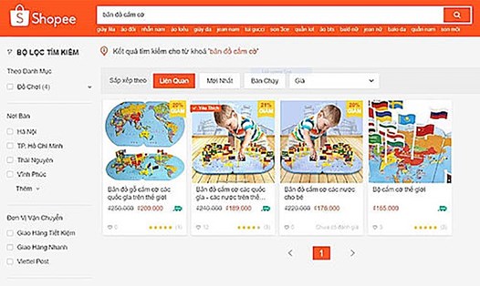 Hình ảnh đồ chơi trẻ em "Bản đồ cắm cờ thế giới" được rao bán trên Shopee đã được gỡ bỏ. 