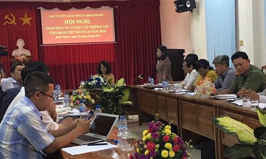 Vụ "hỗ trợ kinh phí" trồng điều cho người dân được Ban Tuyên giáo tỉnh Bình Phước cung cấp thông tin tại cuộc họp diễn ra tại thị xã Đồng Xoài ngày 2.8.2018. Ảnh: C.H