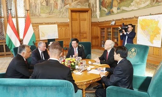 Tổng Bí thư Nguyễn Phú Trọng hội đàm riêng với Thủ tướng Hungary Viktor Orban. Ảnh: TTXVN.