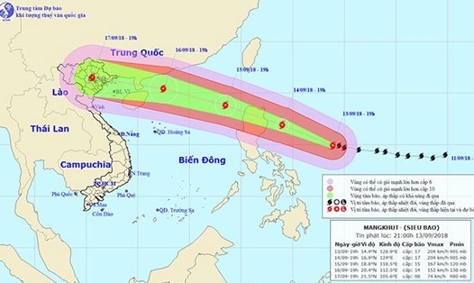 Hướng di chuyển của siêu bão Mangkhut. Ảnh: NCHMF