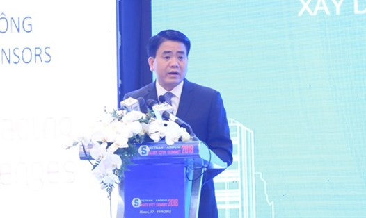  Chủ tịch UBND thành phố Hà Nội Nguyễn Đức Chung phát biểu khai mạc Hội nghị. Ảnh Kinh tế đô thị.