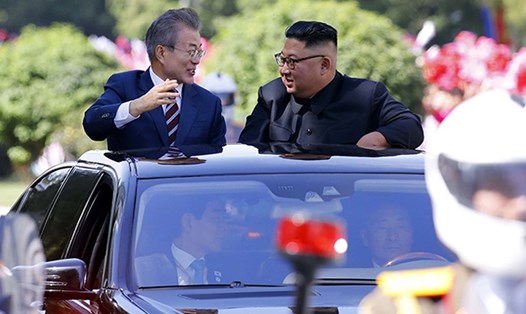 Lãnh đạo Hàn Quốc - Triều Tiên tại thủ đô Bình Nhưỡng. Ảnh: Yonhap