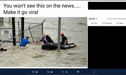 Bức ảnh giả mạo Tổng thống Donald Trump cứu trợ nạn nhân lũ lụt.
