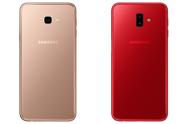 Từ trái qua phải: Bộ đôi điện thoại Samsung Galaxy J4+ và Galaxy J6+.
