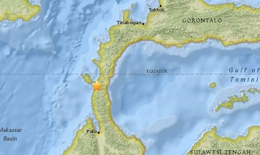 Bản đồ cho thấy tâm chấn của trận động đất 7,7 độ richter gần Palu, Indonesia. Ảnh: EPA.