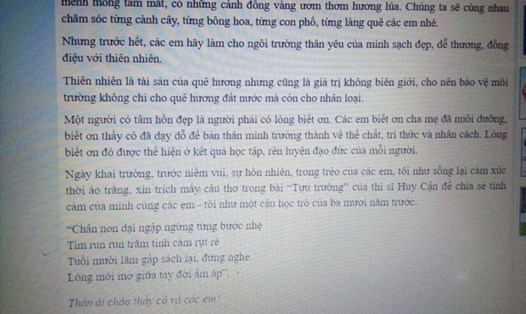 Bức thư gửi giáo viên, học sinh đầu năm học mới có chèn các đoạn thơ đầy cảm xúc và thú vị của tân Chủ tịch UBND tỉnh Phú Yên Phạm Đại Dương. Ảnh: PV chụp lại