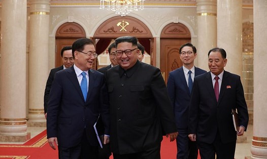 Ông Kim Jong-un tiếp phái đoàn Hàn Quốc ngày 5.9.2018. Ảnh: Reuters