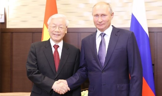Tổng thống Liên bang Nga Vladimir Putin đón tiếp và hội đàm với Tổng Bí thư Nguyễn Phú Trọng. Ảnh: TTXVN