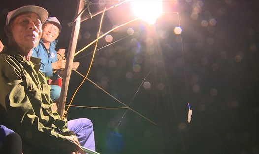 Niềm vui của ngư dân khi mực cắn câu