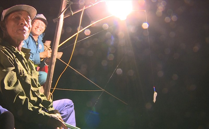 Niềm vui của ngư dân khi mực cắn câu