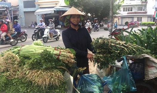 Để có tiền mua vé xe về quê Nam Định ăn tết, hơn tháng qua cô Võ Thị Thuật phải cố gắng bán được nhiều rau hơn. 