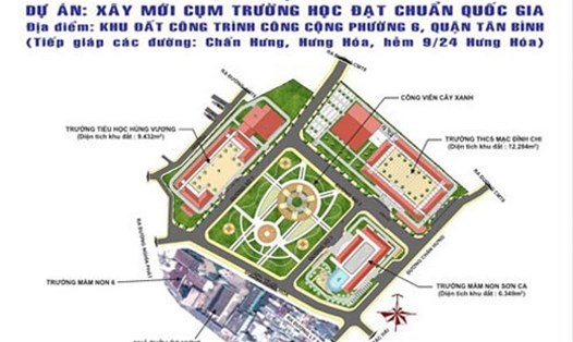 Tổng thể mặt bằng quy hoạch xây dựng cụm trường học đạt chuẩn quốc gia tại vườn rau Lộc Hưng.