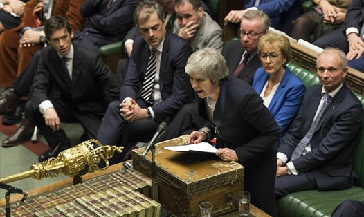 Thủ tướng Theresa May phát biểu sau cuộc bỏ phiếu về Brexit. Ảnh: AP.