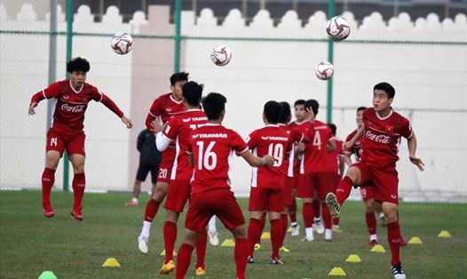 Buổi tập gần đây của đội tuyển Việt Nam trước khi gặp đội tuyển Jordan. Ảnh: VFF