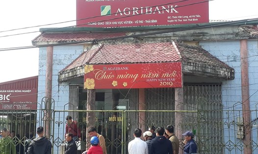 Phòng Giao dịch Ngân hàng Agribank chi nhánh huyện Vũ Thư, nơi vừa xảy ra vụ cướp táo tợn giữa ban ngày. Ảnh: KL.