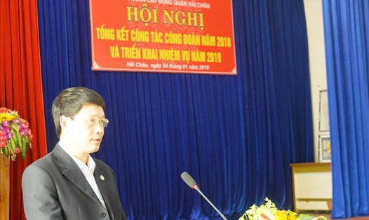 Chủ tịch LĐLĐ TP Đà Nẵng Ngô Xuân Thắng phát biểu chỉ đạo hội nghị. Ảnh: Thanh Hùng