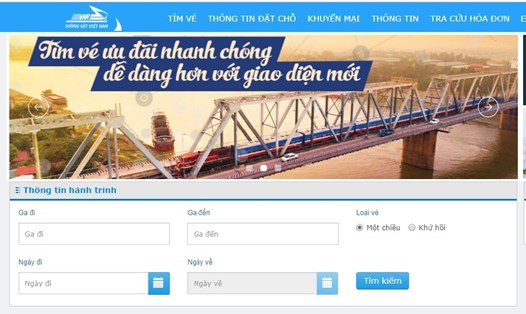 Giao diện website bán vé tàu giảm giá của ngành đường sắt.