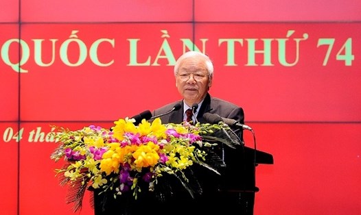Tổng Bí thư, Chủ tịch nước Nguyễn Phú Trọng phát biểu ý kiến tại Hội nghị. Ảnh: Báo Nhân Dân