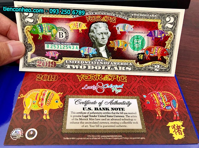Tờ tiền 2 USD in hình 8 con heo
