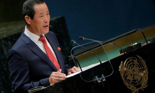 Đại sứ Triều Tiên tại Liên Hợp Quốc phát biểu tại Đại hội đồng Liên Hợp Quốc hôm 30.9. Ảnh: Reuters.