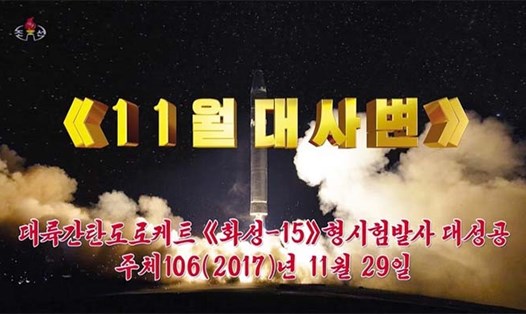 Triều Tiên phát sóng phim về tên lửa đạn đạo liên lục địa hôm 9.10. Ảnh: Chosun.