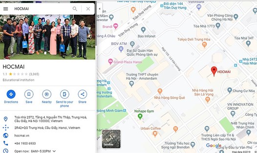 Trang Google Maps của Hocmai bị dư luận quá khích đánh giá 1 sao vì hợp tác với thầy giáo Vụ Khắc Ngọc (chụp màn hình).