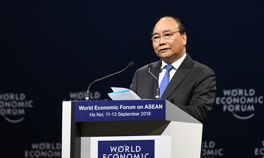 Thủ tướng Nguyễn Xuân Phúc phát biểu tại Hội nghị WEF ASEAN 2018. Ảnh: VGP.