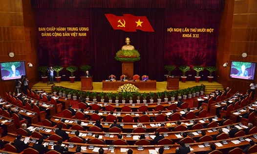 Hội nghị lần thứ 11 Ban Chấp hành Trung ương Đảng khoá XII đang diễn ra tại Hà Nội. Ảnh: VGP.