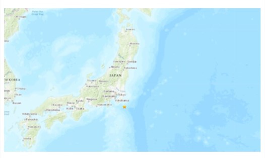 Tâm chấn của trận động đất (hình ngôi sao). Ảnh: USGS.