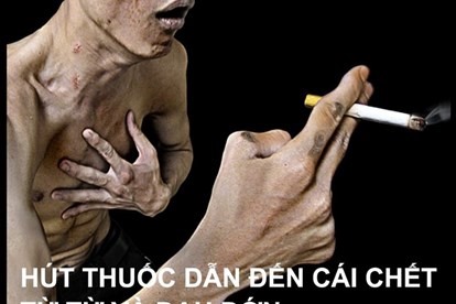 Hình ảnh tuyên truyền về phòng chống tác hại thuốc lá gây ám ảnh.