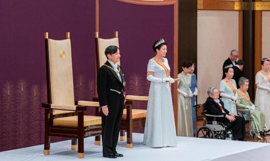 Nhật hoàng Naruhito và Hoàng hậu Masako trong lễ lên ngôi ngày 1.5.2019. Ảnh: Hoàng gia Nhật Bản