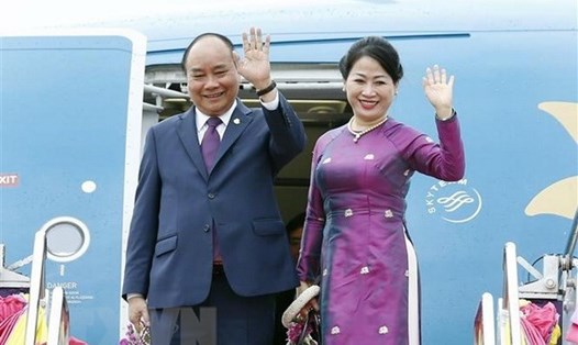 Thủ tướng Nguyễn Xuân Phúc và phu nhân Trịnh Thị Nguyệt Thu. Ảnh: TTXVN.
