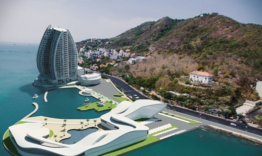 Phối cảnh dự án lấn biển xây thủy cung, tổ hợp khách sạn 23 tầng. Ảnh: CTV