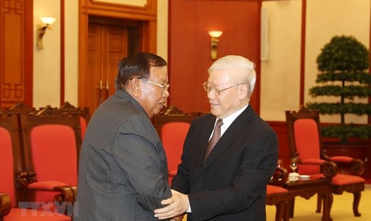 Tổng Bí thư, Chủ tịch Nước Nguyễn Phú Trọng tiếp Tổng Bí thư, Chủ tịch Nước Lào Bounnhang Vorachith. Ảnh: TTXVN