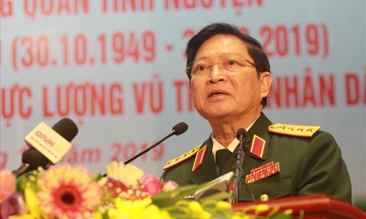 Đại tướng Ngô Xuân Lịch - Bộ trưởng Bộ Quốc phòng phát biểu tại Lễ kỷ niệm. Ảnh T.Vương