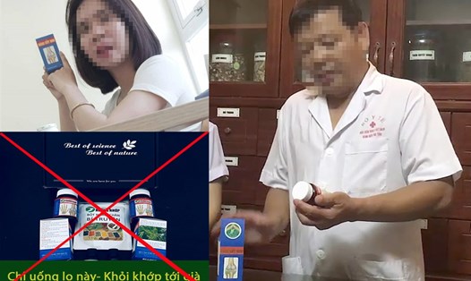Bác sĩ Chuyên khoa II Phạm Việt Hoàng (ảnh lớn) trong một quảng cáo về sản phẩm Bồng Cốt Đan.